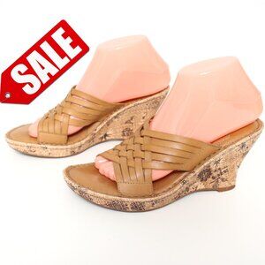 Born Drilles Leather Raffia Wedge Sandals Sz 8